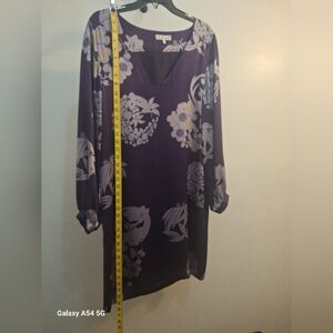 Min Young Lee Floral Purple Women's 100% Silk Dress Size L